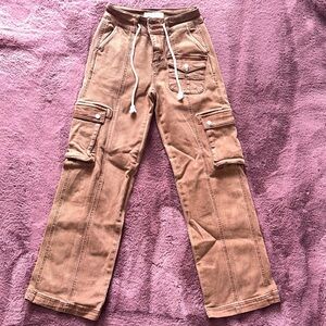 Brown Cargo Pants with Drawstring Waist